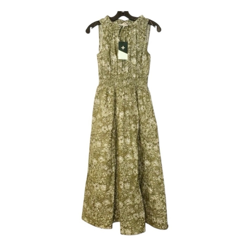 Tuckernuck Bergamot Floral Walker Dress M NWT Green Cotton Midi w Pockets - Picture 3 of 10